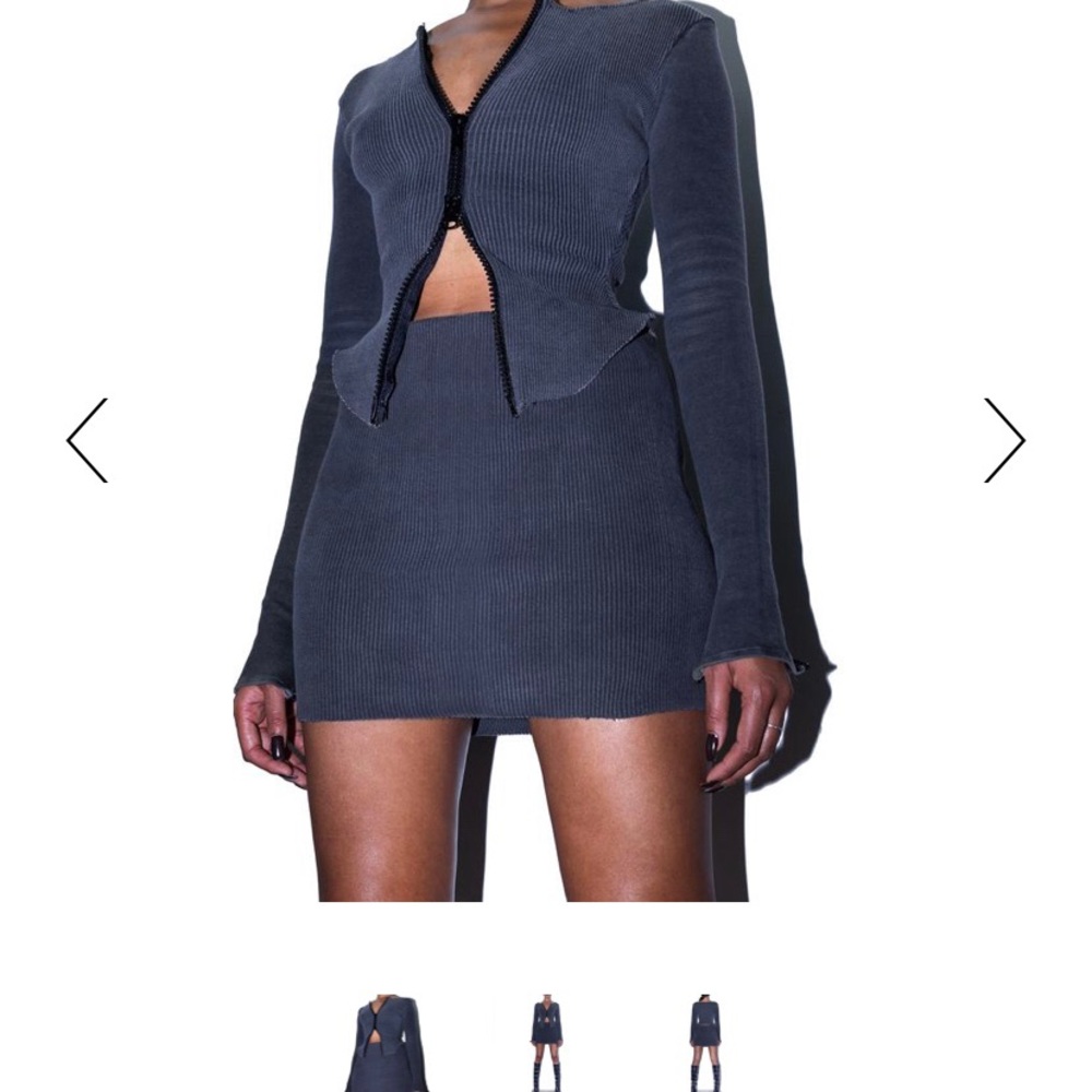 Kache Raw Edge Rib Mini Skirt in Acid Black